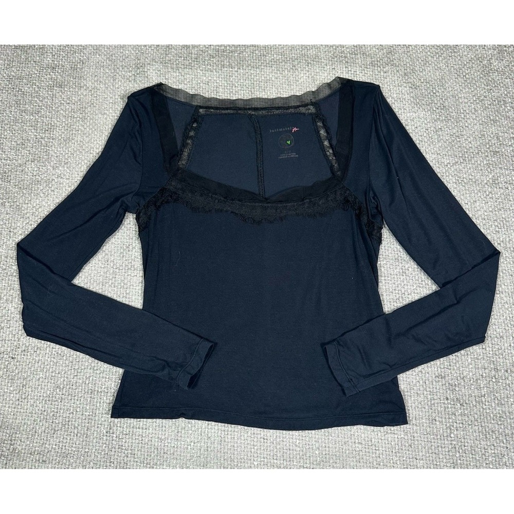 Intimately Free People Top‎ Womens Small Black Blue Modal Lace Whimsigoth Grunge - Picture 3 of 13